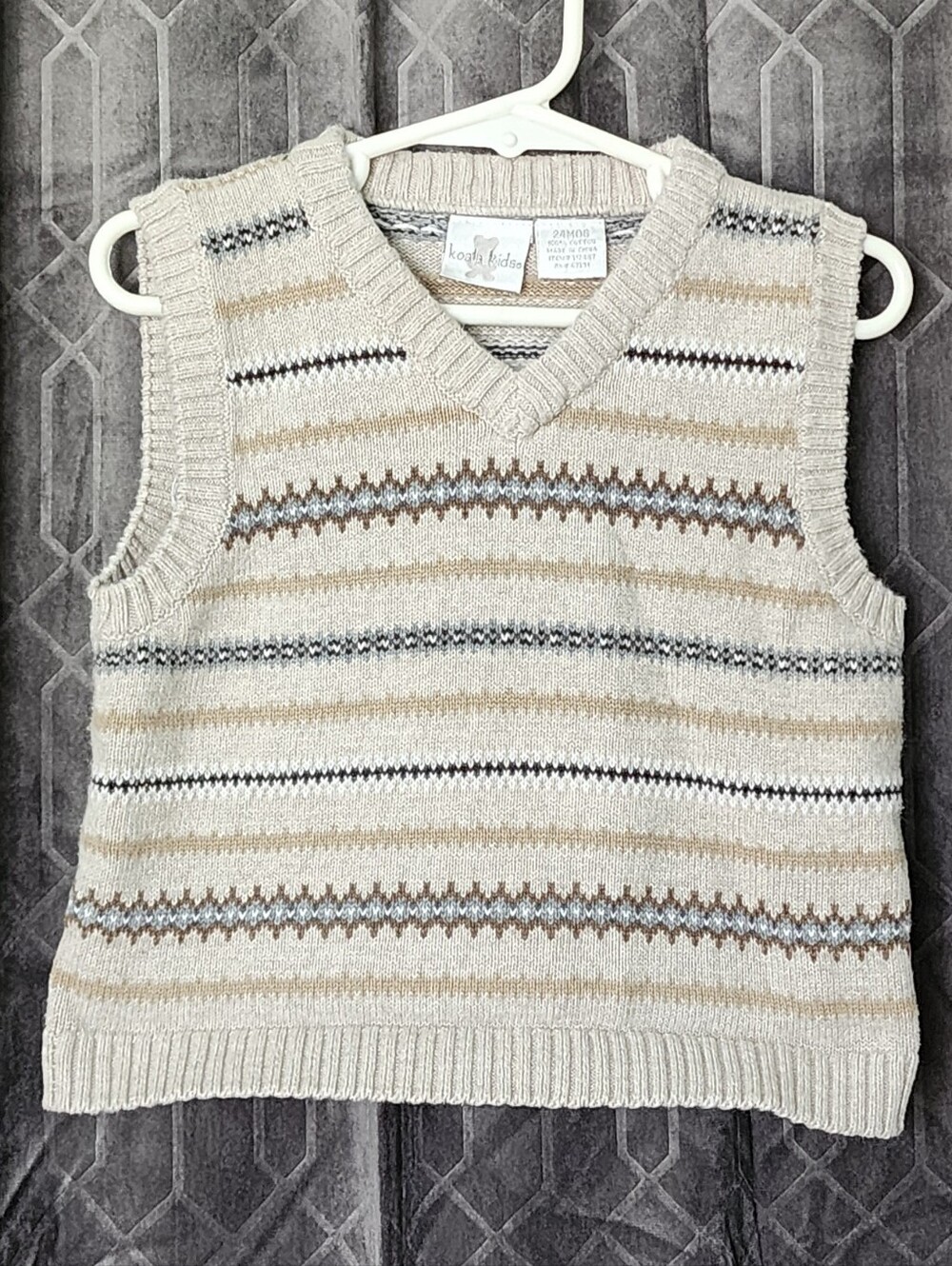 Koala Kids Cream and Beige Striped V-Neck Sweater Vest